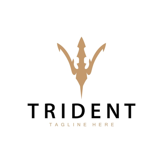 El diseño del logotipo del tridente, la lanza, el vector del arma, el rey del mar, Poseidón, la plantilla del símbolo de Neptuno.