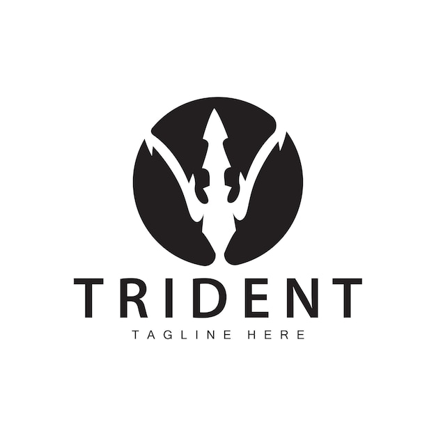 El diseño del logotipo del tridente, la lanza, el vector del arma, el rey del mar, Poseidón, la plantilla del símbolo de Neptuno.