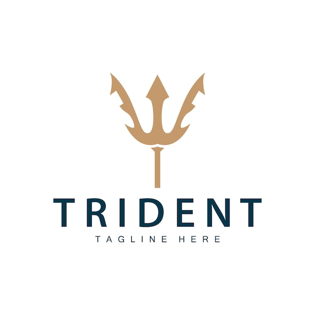 El diseño del logotipo del tridente, la lanza, el vector del arma, el rey del mar, Poseidón, la plantilla del símbolo de Neptuno.