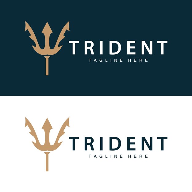 El diseño del logotipo del tridente, la lanza, el vector del arma, el rey del mar, Poseidón, la plantilla del símbolo de Neptuno.