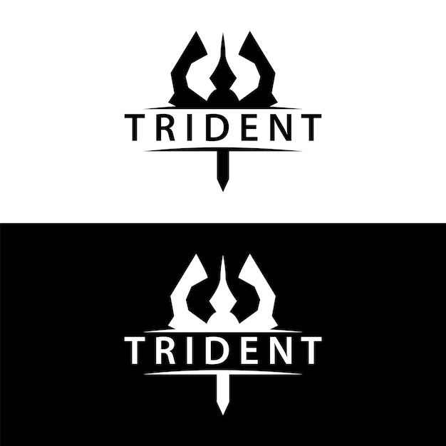 El diseño del logotipo del tridente, la lanza, el vector del arma, el rey del mar, Poseidón, la plantilla del símbolo de Neptuno.
