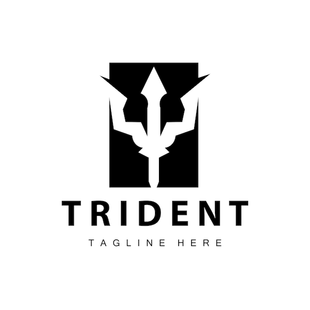 El diseño del logotipo del tridente, la lanza, el vector del arma, el rey del mar, Poseidón, la plantilla del símbolo de Neptuno.