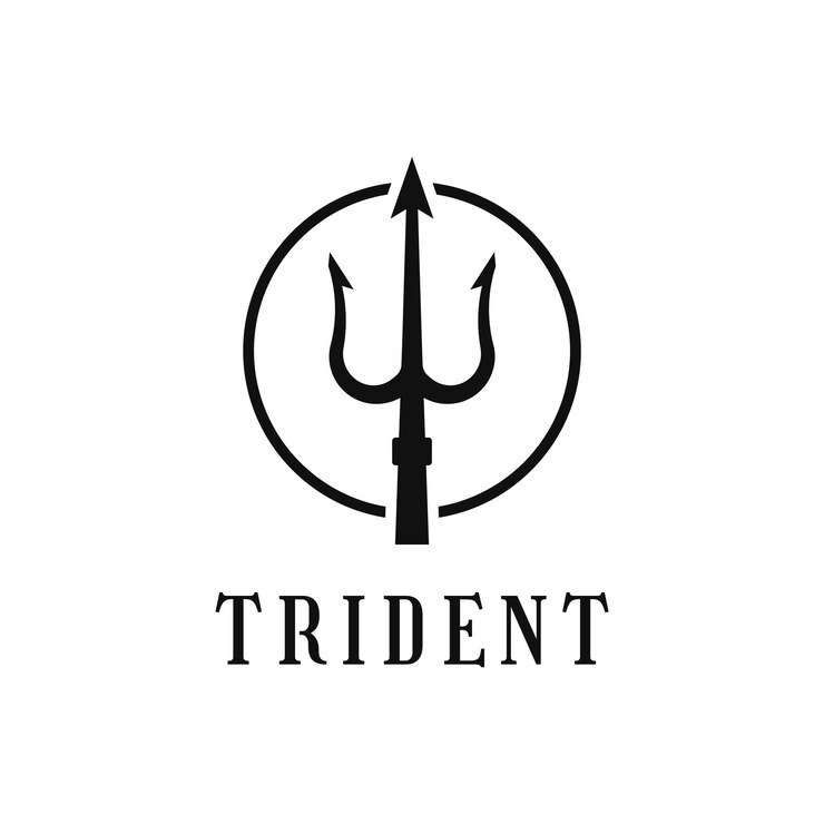 Vector diseño de logotipo tridente neptuno con círculo.