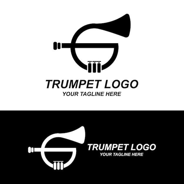 Vector el diseño del logotipo de trompeta genera una ilustración de dibujo vectorial de instrumento musical de melodía