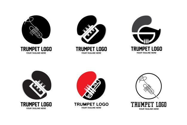 El diseño del logotipo de trompeta genera una ilustración de dibujo vectorial de instrumento musical de melodía