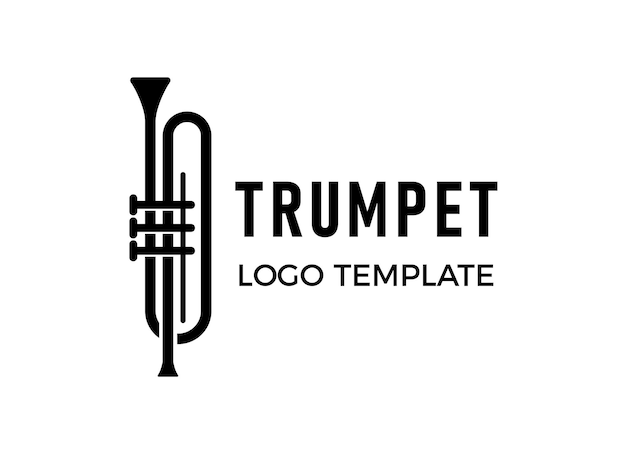 Diseño de logotipo de trompeta, generar melodía, ilustración de boceto de vector de instrumento de jazz musical