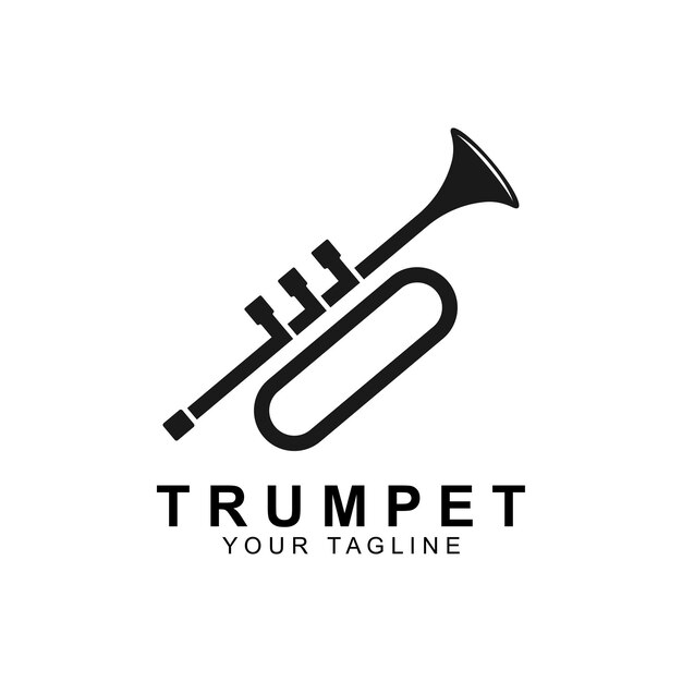 El diseño del logotipo de la trompeta vintage retro, el logotipo de las trompetas de jazz clásicas, la corneta de trompeta negra simple para la música de jazz.