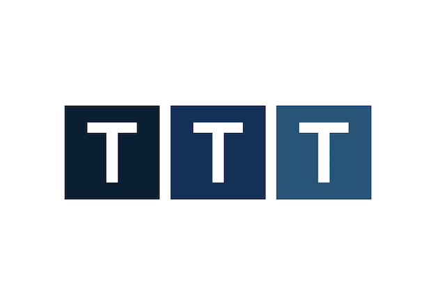 Diseño del logotipo de TTT cuadrado en negrita TTT profesional de marca de letras