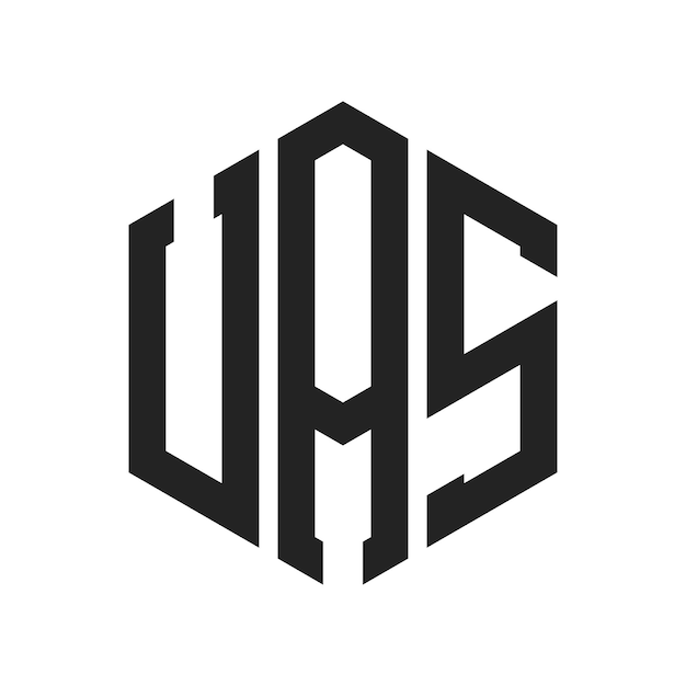 Diseño del logotipo del UAS Letra inicial Logotipo del monograma del UAS con forma de hexágono