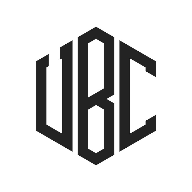 Vector diseño del logotipo de ubc letra inicial ubc monograma logotipo con forma de hexágono