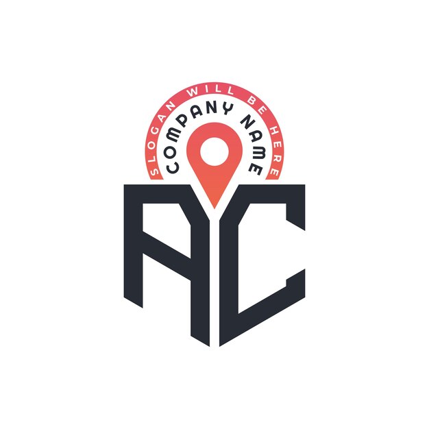 Diseño de logotipo de ubicación de AC para reclutamiento de recursos humanos y carta de navegación Logotipo de AC con icono de ubicación para negocios y tecnología