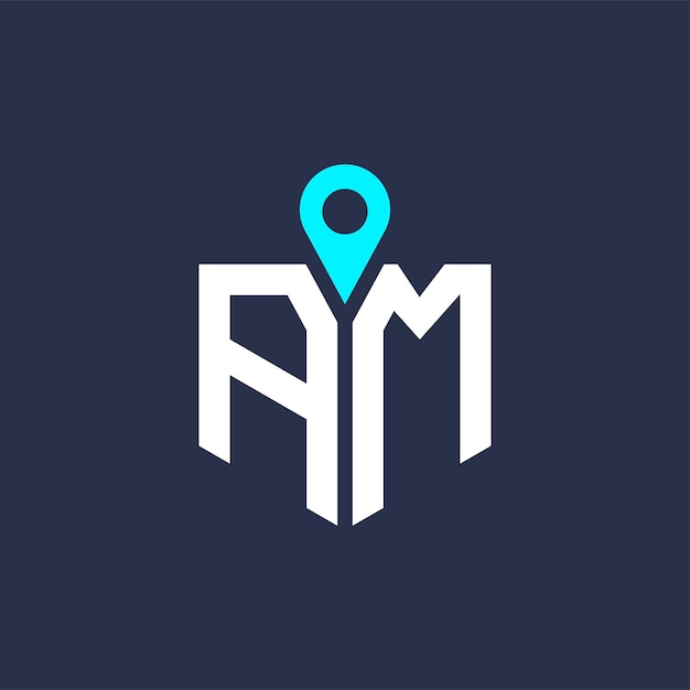 Diseño del logotipo de ubicación de AM para reclutamiento y navegación Letra Icono vectorial del logotipo AM