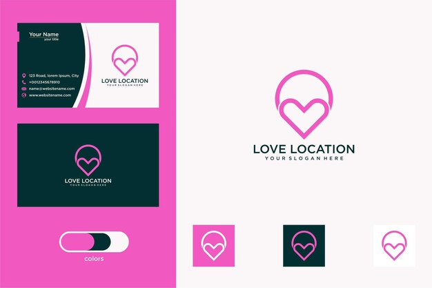 diseño de logotipo de ubicación de amor simple y tarjeta de visita