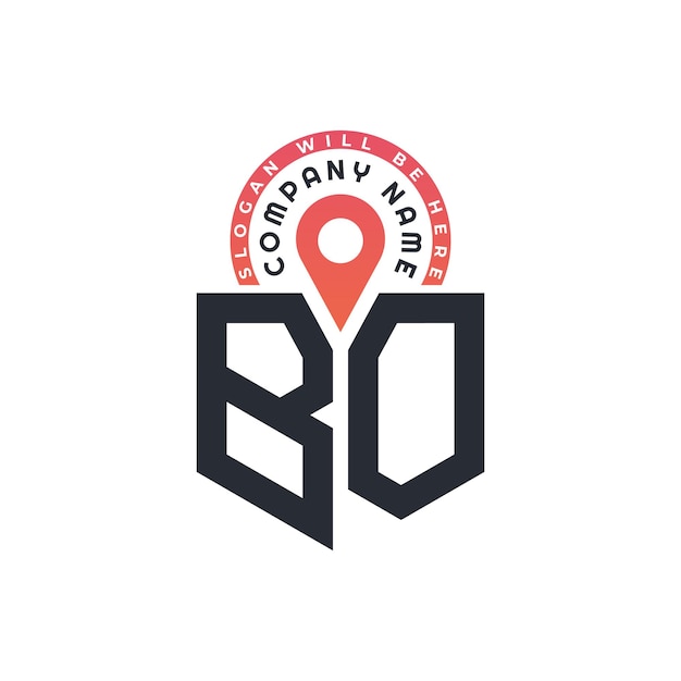 Diseño del logotipo de la ubicación de BO para el reclutamiento de recursos humanos y la carta de navegación Logotipo de BO con icono de ubicación para negocios y tecnología