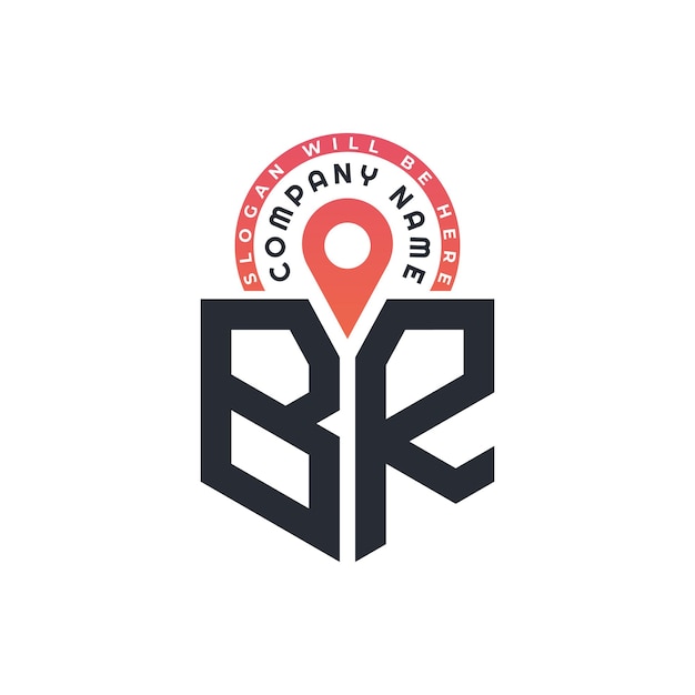Diseño de logotipo de ubicación de BR para reclutamiento de recursos humanos y navegación Carta Logotipo de BR con icono de ubicación para negocios y tecnología