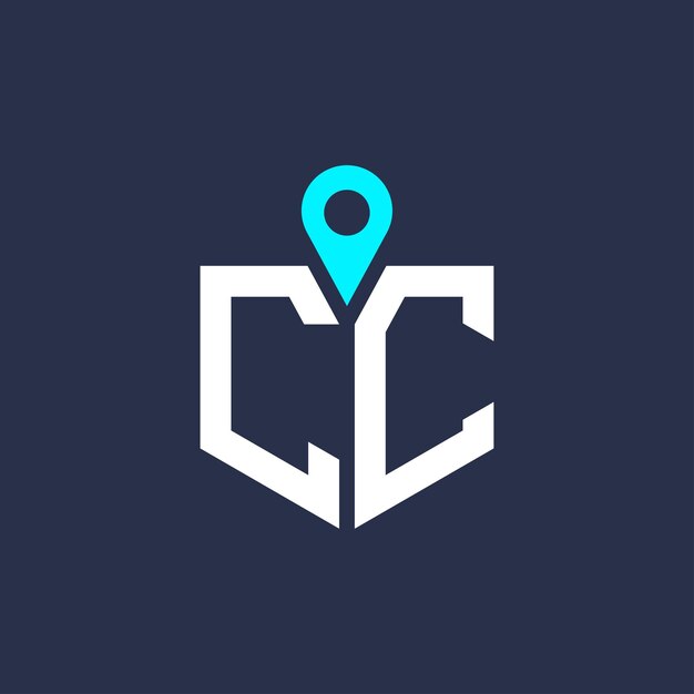 Diseño de logotipo de ubicación de CC para reclutamiento y navegación Carta icono vectorial de logotipo CC