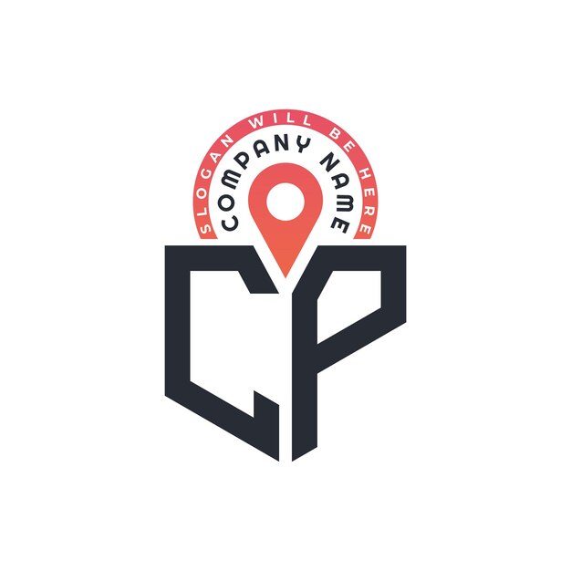Diseño de logotipo de ubicación CP para reclutamiento de recursos humanos y navegación Carta Logotipo CP con icono de ubicación para negocios y tecnología