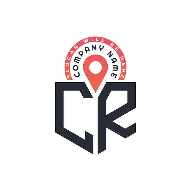 Diseño de logotipo de ubicación de CR para reclutamiento de recursos humanos y carta de navegación Logotipo de CR con icono de ubicación para negocios y tecnología