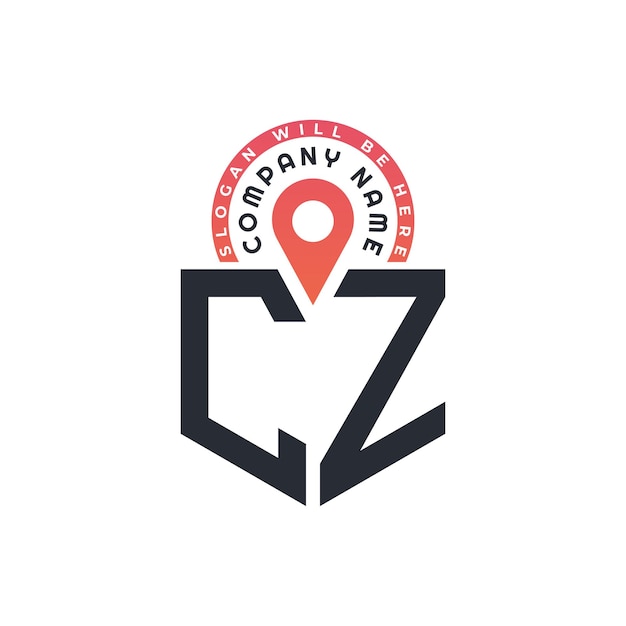 Diseño del logotipo de la ubicación de CZ para el reclutamiento de recursos humanos y la navegación Letra Logotipo de CZ con icono de ubicación para negocios y tecnología