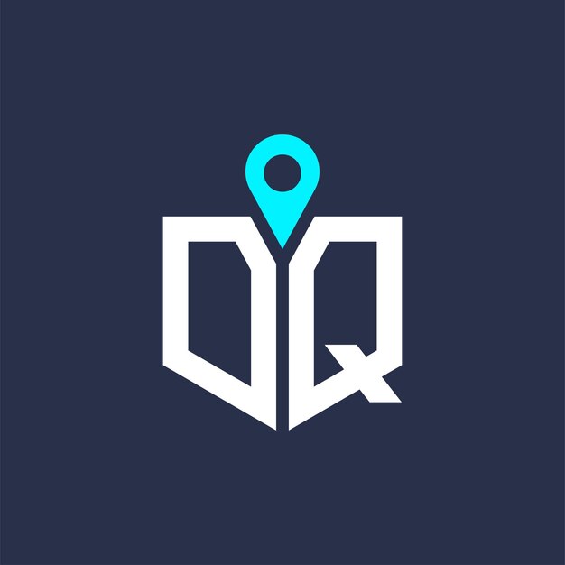 Diseño del logotipo de la ubicación de DQ para el reclutamiento y la navegación Letra Icono vectorial del logotipo DQ