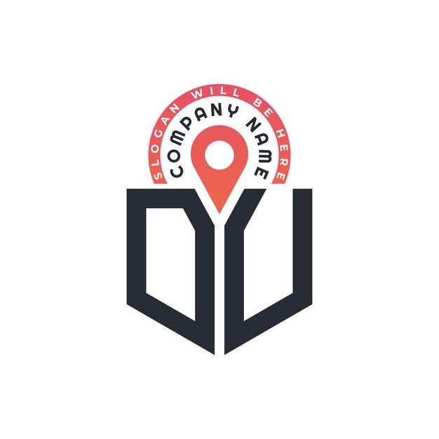 Diseño de logotipo de ubicación DU para reclutamiento de recursos humanos y navegación Carta Logotipo DU con icono de ubicación para negocios y tecnología