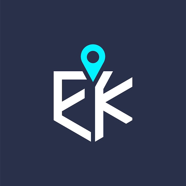 Diseño del logotipo de la ubicación EK para el reclutamiento y la navegación Letra Icono vectorial del logotipo EK