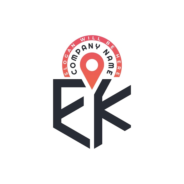 Diseño de logotipo de ubicación EK para reclutamiento de recursos humanos y navegación Carta Logotipo EK con icono de ubicación para negocios y tecnología
