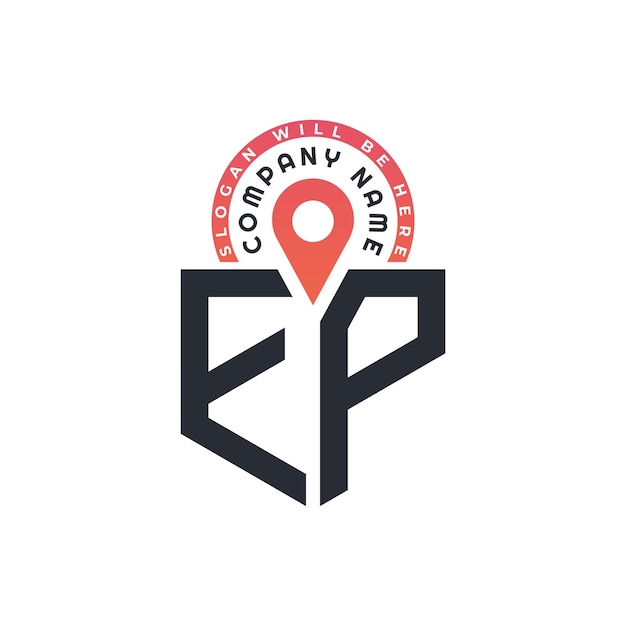 Diseño de logotipo de ubicación de EP para reclutamiento de recursos humanos y carta de navegación Logotipo de EP con icono de ubicación para negocios y tecnología