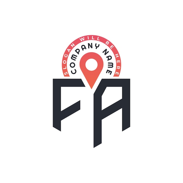 Diseño de logotipo de ubicación de FA para reclutamiento de recursos humanos y carta de navegación Logotipo de FA con icono de ubicación para negocios y tecnología