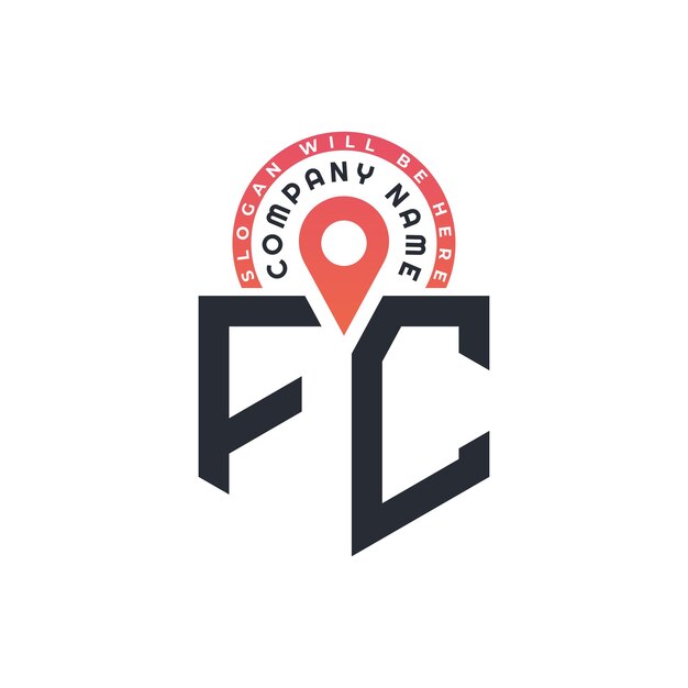 Diseño del logotipo de la ubicación de FC para el reclutamiento de recursos humanos y la carta de navegación Logotipo de FC con icono de ubicación para negocios y tecnología