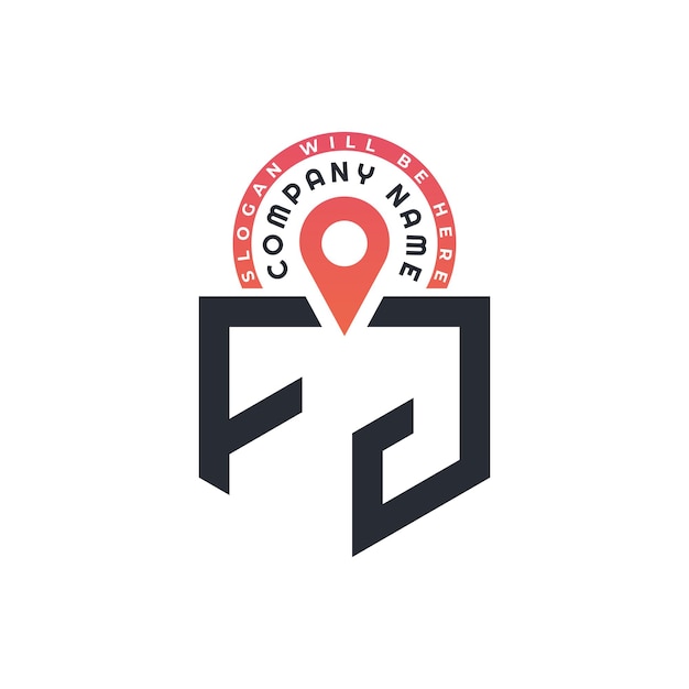 Diseño del logotipo de la ubicación de FJ para el reclutamiento de recursos humanos y la carta de navegación Logotipo de FJ con icono de ubicación para negocios y tecnología