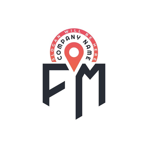 Diseño de logotipo de ubicación de FM para reclutamiento de recursos humanos y carta de navegación Logotipo de FM con icono de ubicación para negocios y tecnología