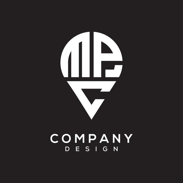 Diseño del logotipo de la ubicación de la forma de la letra MPC
