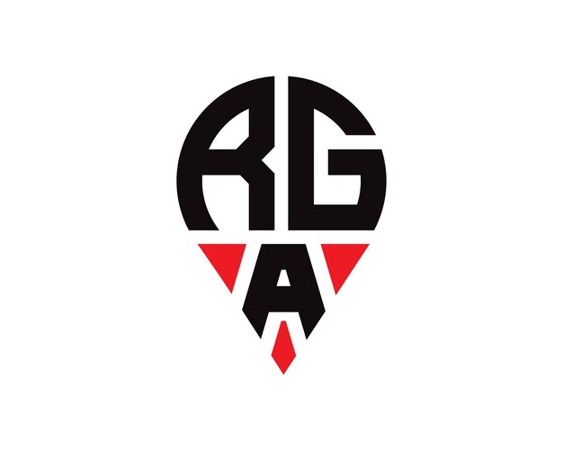 Diseño del logotipo de la ubicación de la forma de la letra RGA