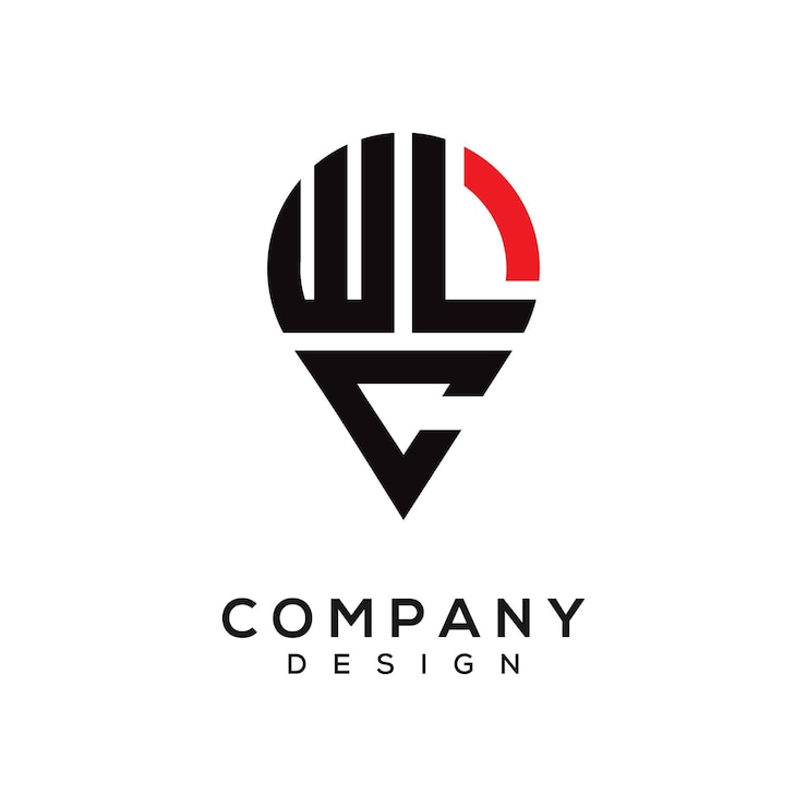 Vector diseño del logotipo de la ubicación de la forma de la letra wlc