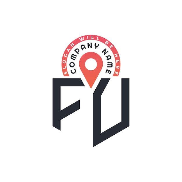 Diseño del logotipo de la ubicación de FU para el reclutamiento de recursos humanos y la carta de navegación Logotipo de FU con icono de ubicación para negocios y tecnología