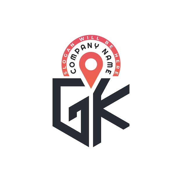 Diseño de logotipo de ubicación de GK para reclutamiento de recursos humanos y navegación Carta Logotipo de GK con icono de ubicación para negocios y tecnología
