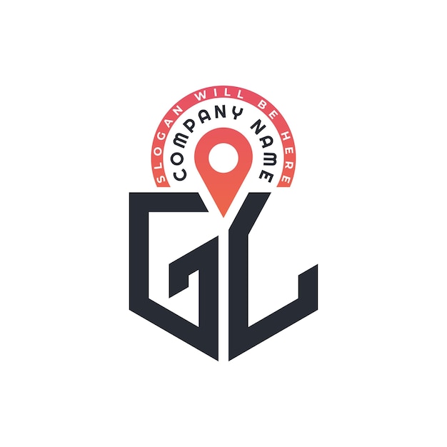 Diseño de logotipo de ubicación de GL para reclutamiento de recursos humanos y navegación Letra Logotipo de GL con icono de ubicación para negocios y tecnología