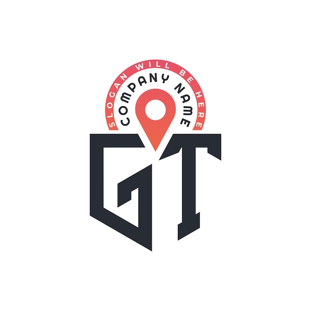 Diseño del logotipo de ubicación de GT para reclutamiento de recursos humanos y navegación Carta Logotipo de GT con icono de ubicación para negocios y tecnología