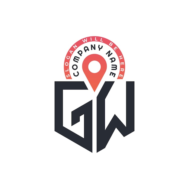 Diseño de logotipo de ubicación de GW para reclutamiento de recursos humanos y carta de navegación Logotipo de GW con icono de ubicación para negocios y tecnología