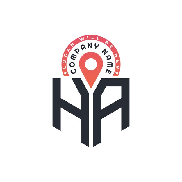 Diseño de logotipo de ubicación de HA para reclutamiento de recursos humanos y carta de navegación Logotipo de HA con icono de ubicación para negocios y tecnología