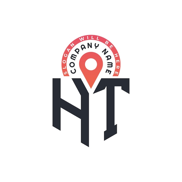 Diseño del logotipo de ubicación de HT para el reclutamiento de recursos humanos y la carta de navegación Logotipo de HT con icono de ubicación para negocios y tecnología