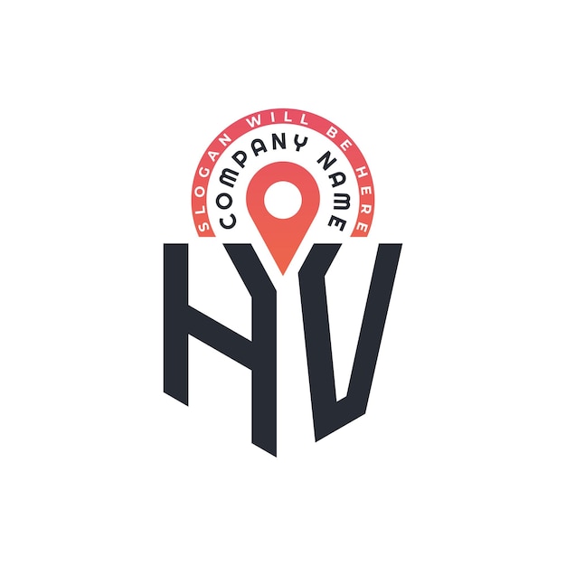 Diseño de logotipo de ubicación de HV para reclutamiento de recursos humanos y carta de navegación Logotipo de HV con icono de ubicación para negocios y tecnología