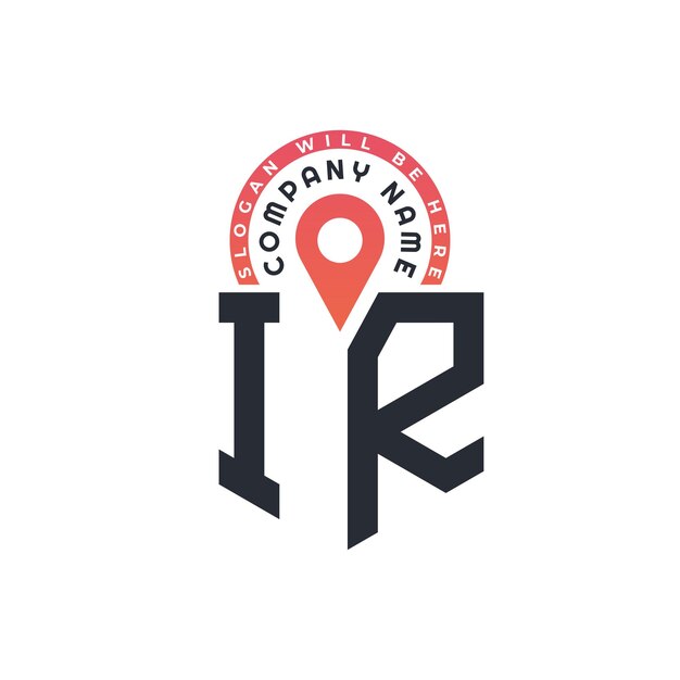 Diseño de logotipo de ubicación de IR para reclutamiento de recursos humanos y carta de navegación Logotipo de IR con icono de ubicación para negocios y tecnología