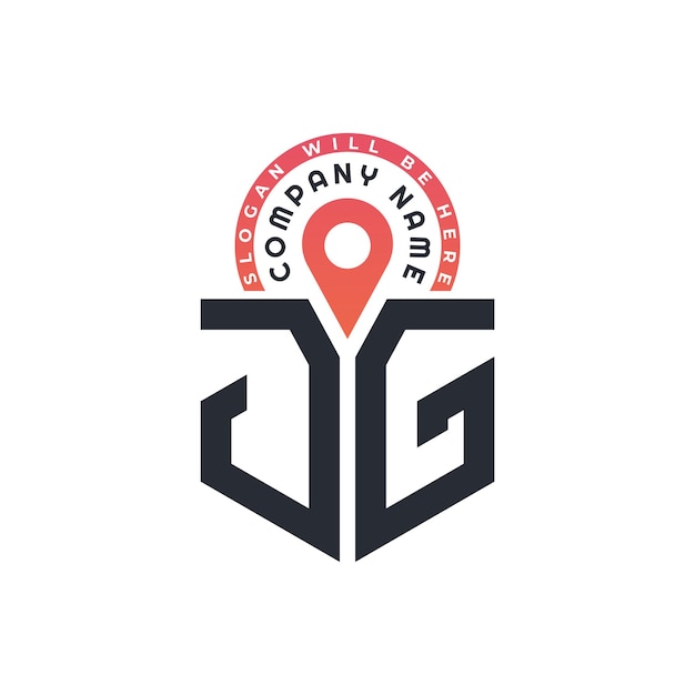 Diseño del logotipo de ubicación de JG para el reclutamiento de recursos humanos y la carta de navegación Logotipo de JG con icono de ubicación para negocios y tecnología