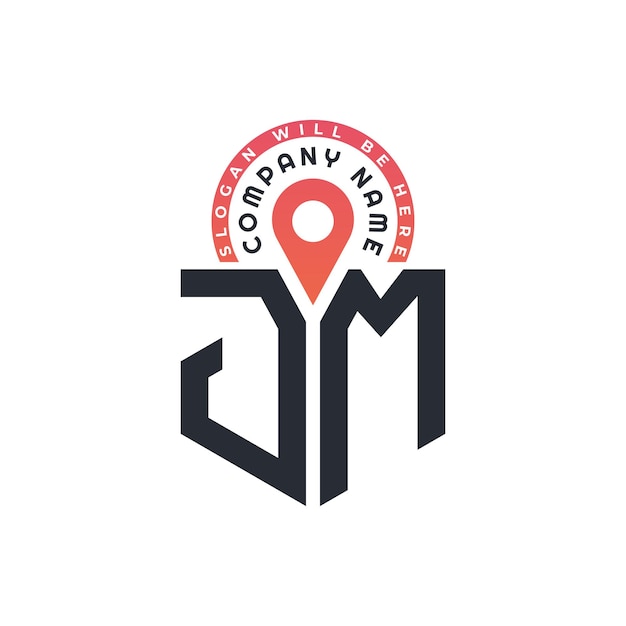 Diseño de logotipo de ubicación de JM para reclutamiento de recursos humanos y carta de navegación Logotipo de JM con icono de ubicación para negocios y tecnología