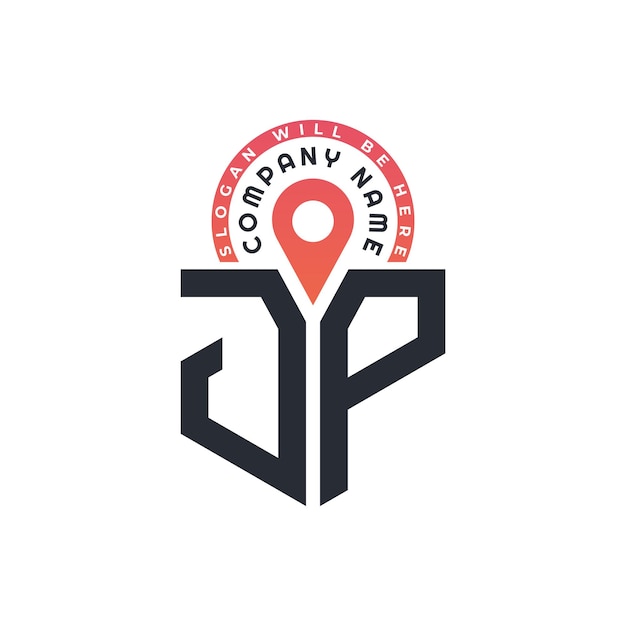 Diseño de logotipo de ubicación de JP para reclutamiento de recursos humanos y carta de navegación Logotipo de JP con icono de ubicación para negocios y tecnología