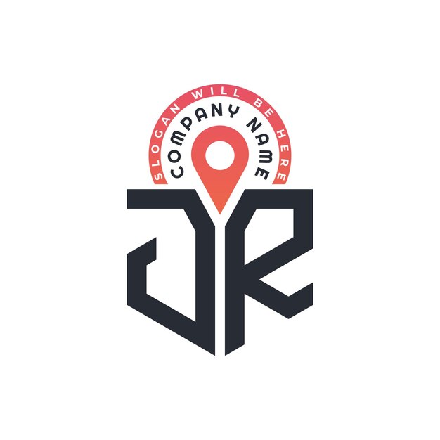 Diseño del logotipo de ubicación de JR para el reclutamiento de recursos humanos y la carta de navegación Logotipo de JR con icono de ubicación para negocios y tecnología