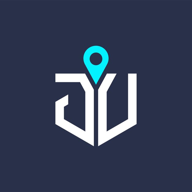 Diseño del logotipo de la ubicación de JU para el reclutamiento y la navegación Letra Icono vectorial del logotipo JU