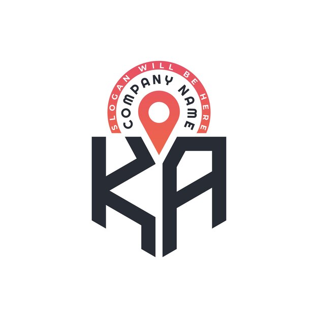 Diseño de logotipo de ubicación de KA para reclutamiento de recursos humanos y navegación Carta Logotipo de KA con icono de ubicación para negocios y tecnología